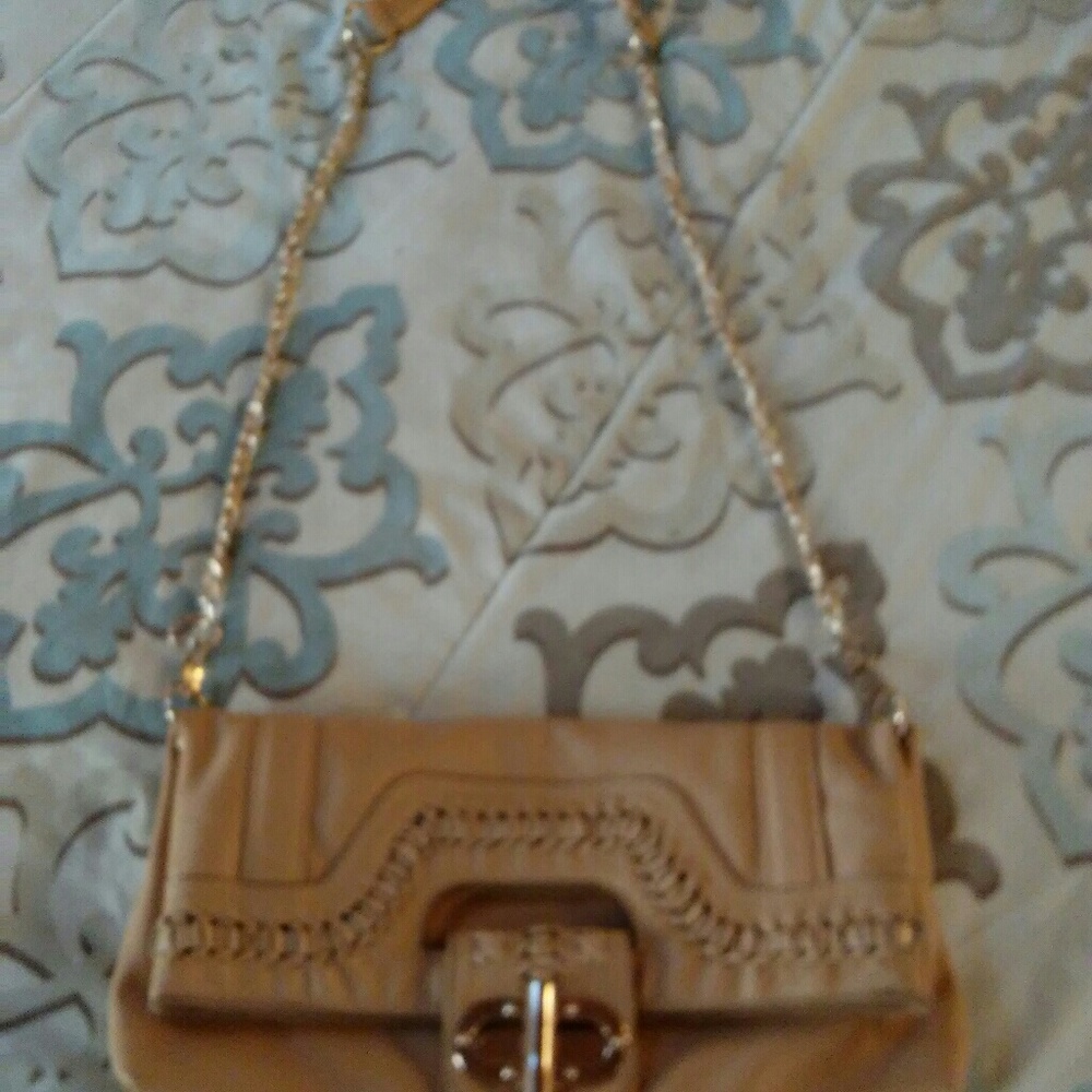 Tan with gold chain purse