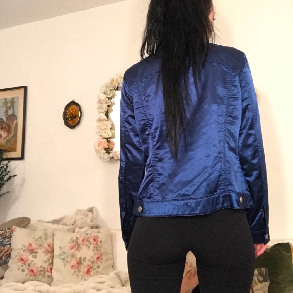 SATIN METALLIC MIDNIGHT BLUE JACKET - Picture 2 of 5