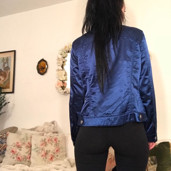 SATIN METALLIC MIDNIGHT BLUE JACKET - Picture 2 of 5