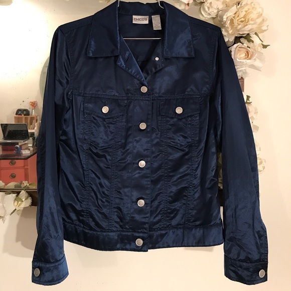 SATIN METALLIC MIDNIGHT BLUE JACKET - Picture 4 of 5