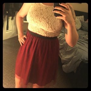 White and maroon fit and flare