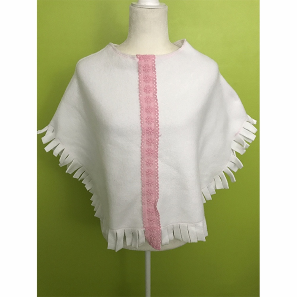 Boat Neck Fringe Hem Edge White Coat Poncho