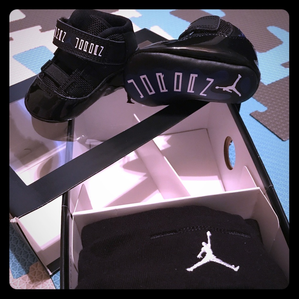 Black blue and white baby Jordan 11 size 1c