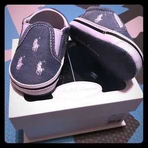 Denim colored Ralph Lauren Polo baby shoes size 2c
