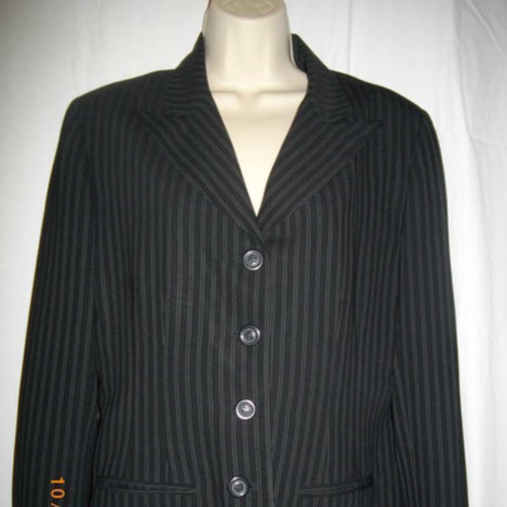 Black Gray Halston Pin Stripe 8 Career Jacket