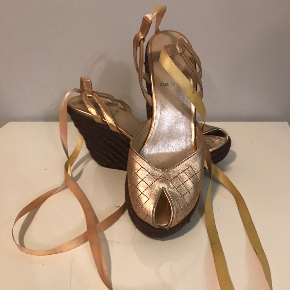 E espadrilles rope wedge pink leather size 6