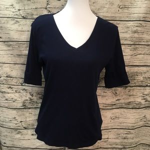 Ralph Lauren Navy V Neck Elbow Sleeve Tee Sz M
