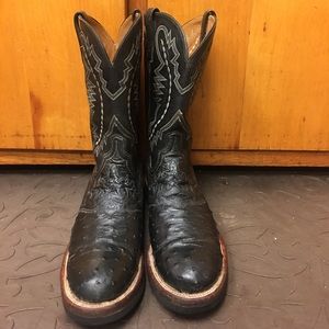 Lucchese 2000 black leather ostrich quill boots