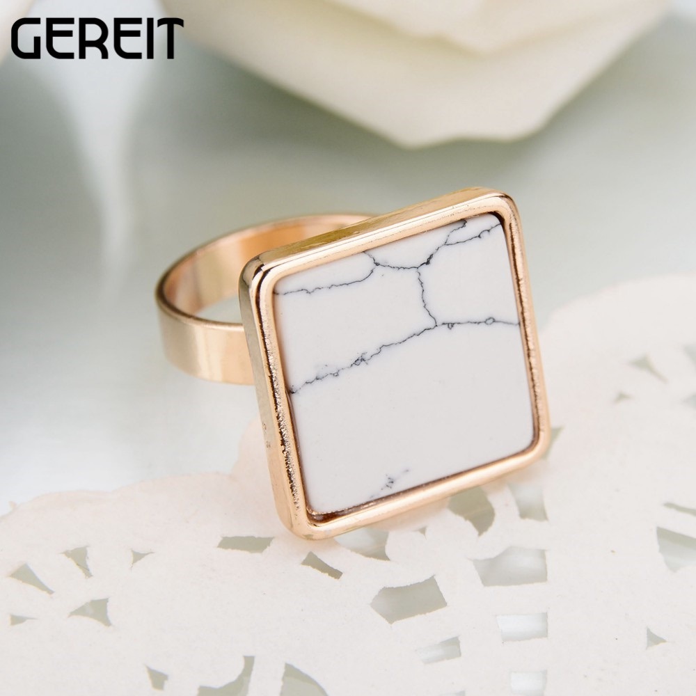 Square marble statement ring