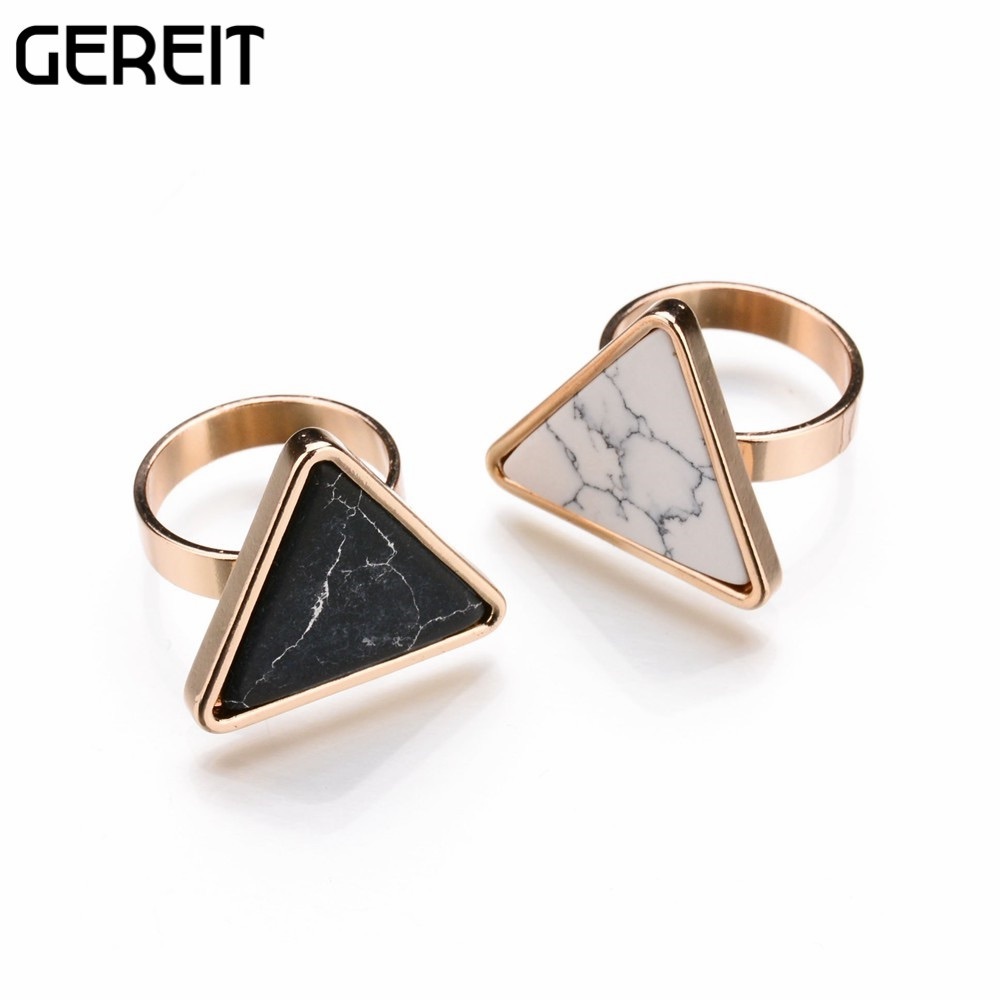 White marble triangle ring