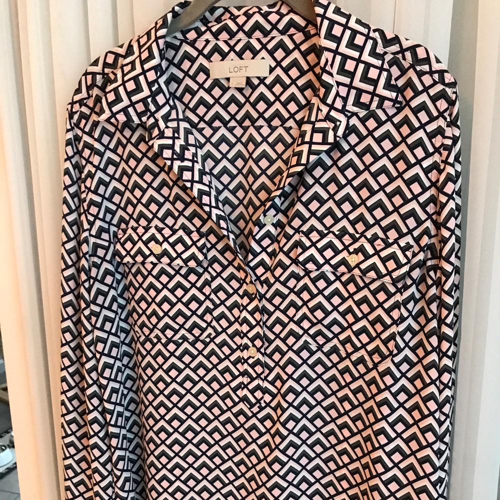Loft long sleeve pink blue green white Blouse