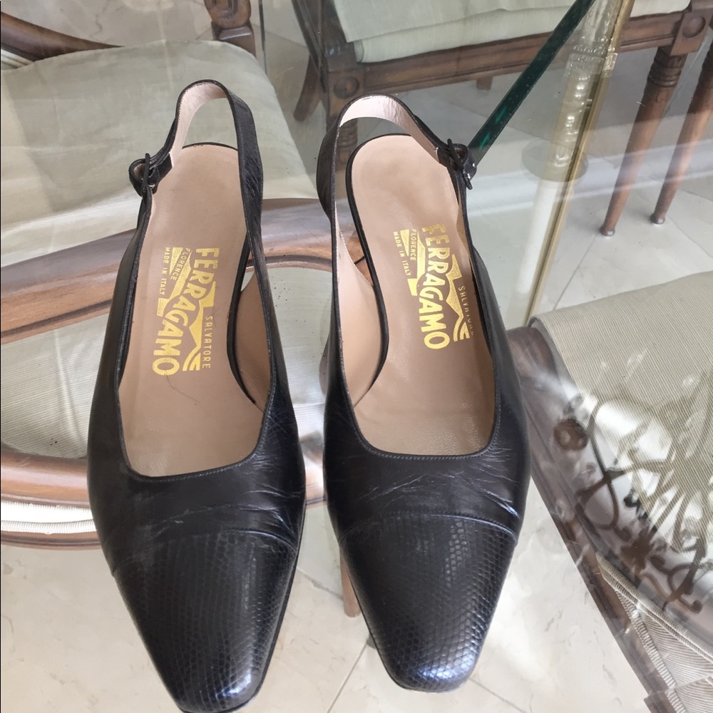 Salvatore Ferragamo Women’s sling back pumps.