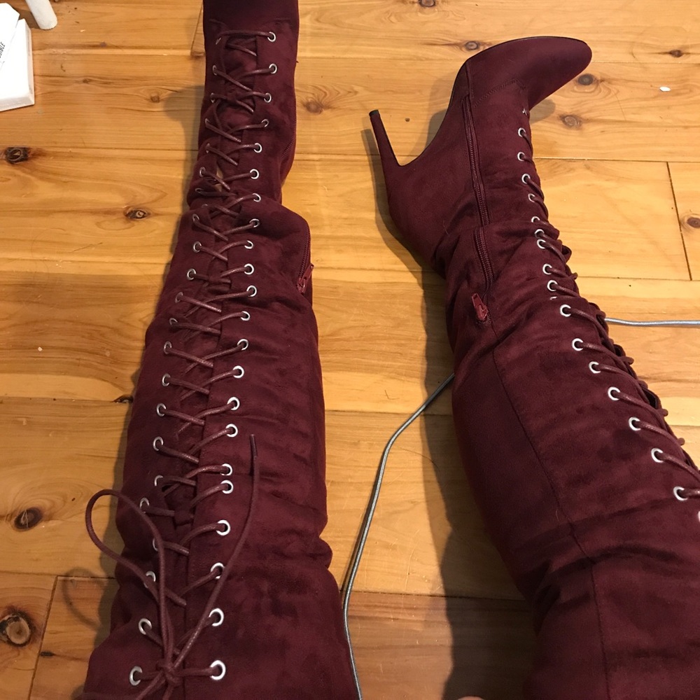 Over the knee lace up heels