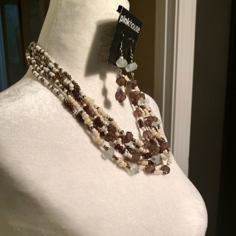 Matching Neutral Color Necklace and earrings