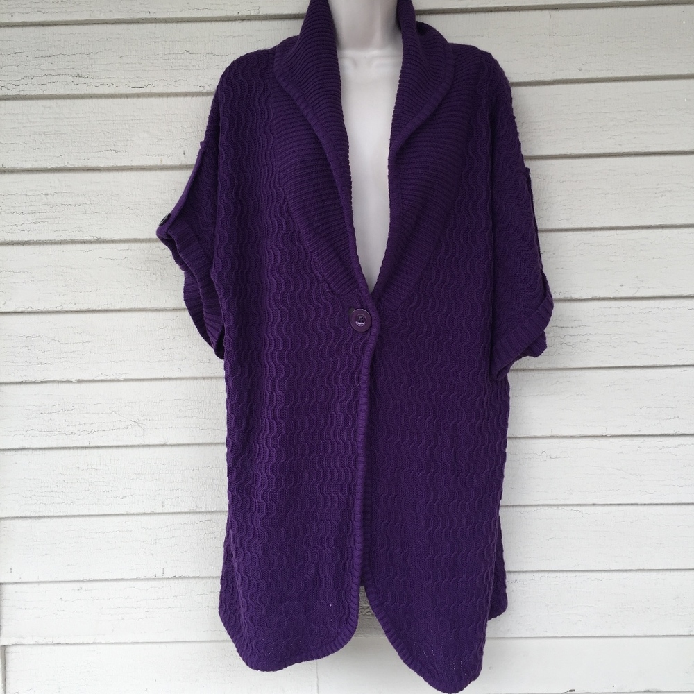 BRINA & EM 60% cotton dk purple  plum short sl cardigan/NWT