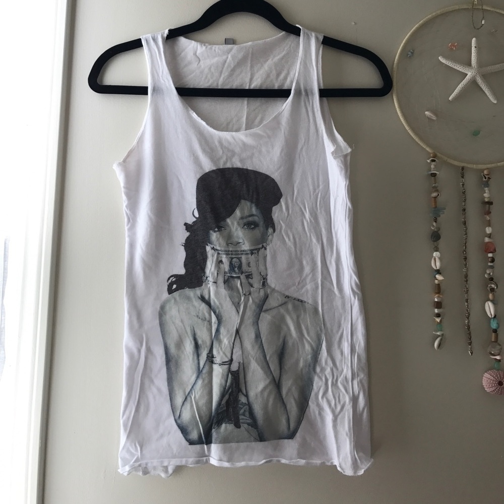 Rihanna white tank top