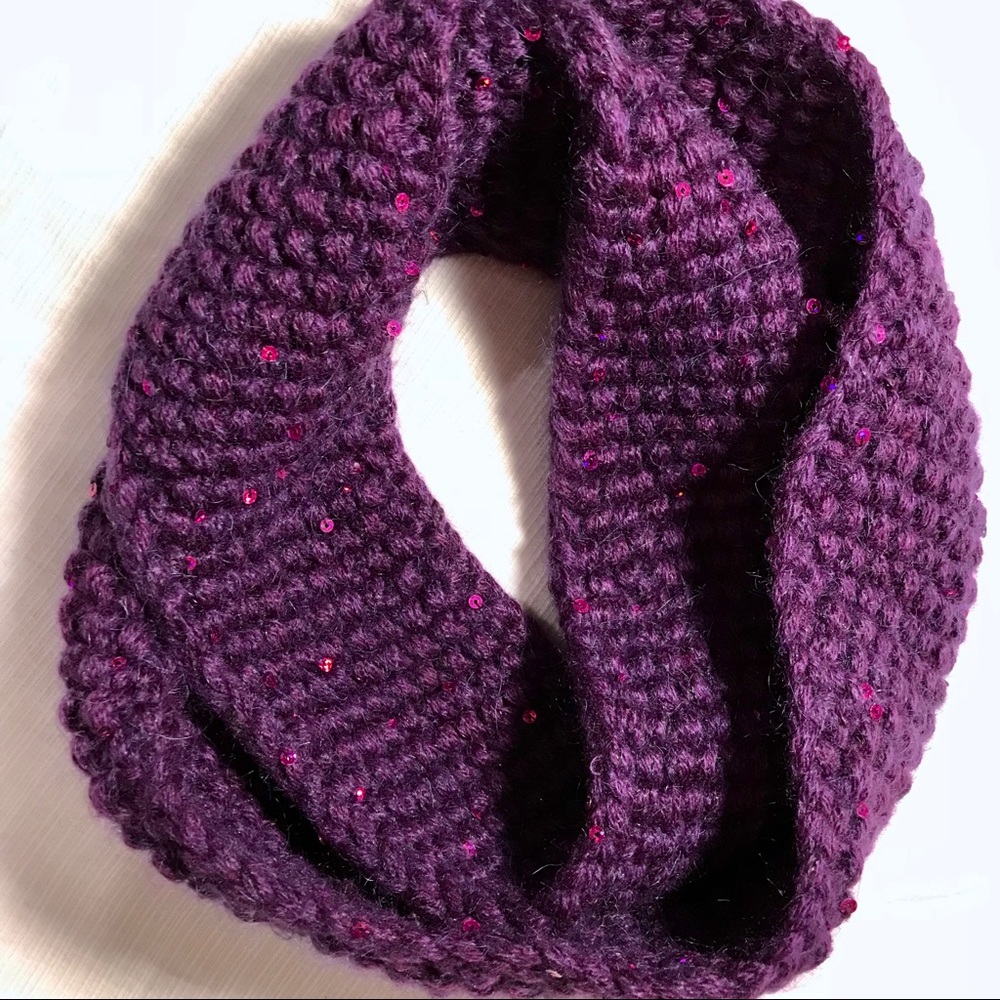 Handmade purple infinity scarf w sequins