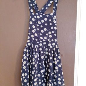 Navy and white floral overall dress sz small