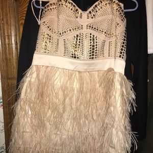 Bebe Isis studded feather dress in blush