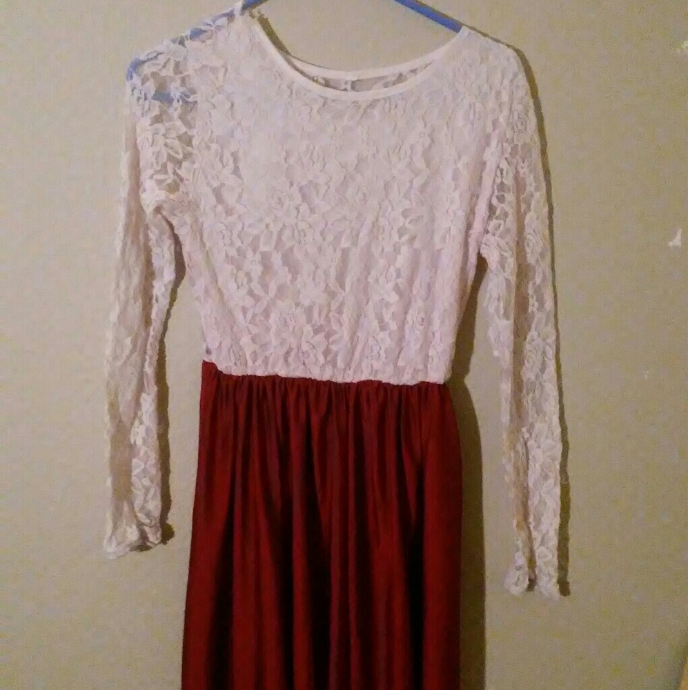Red and white dress with lace top