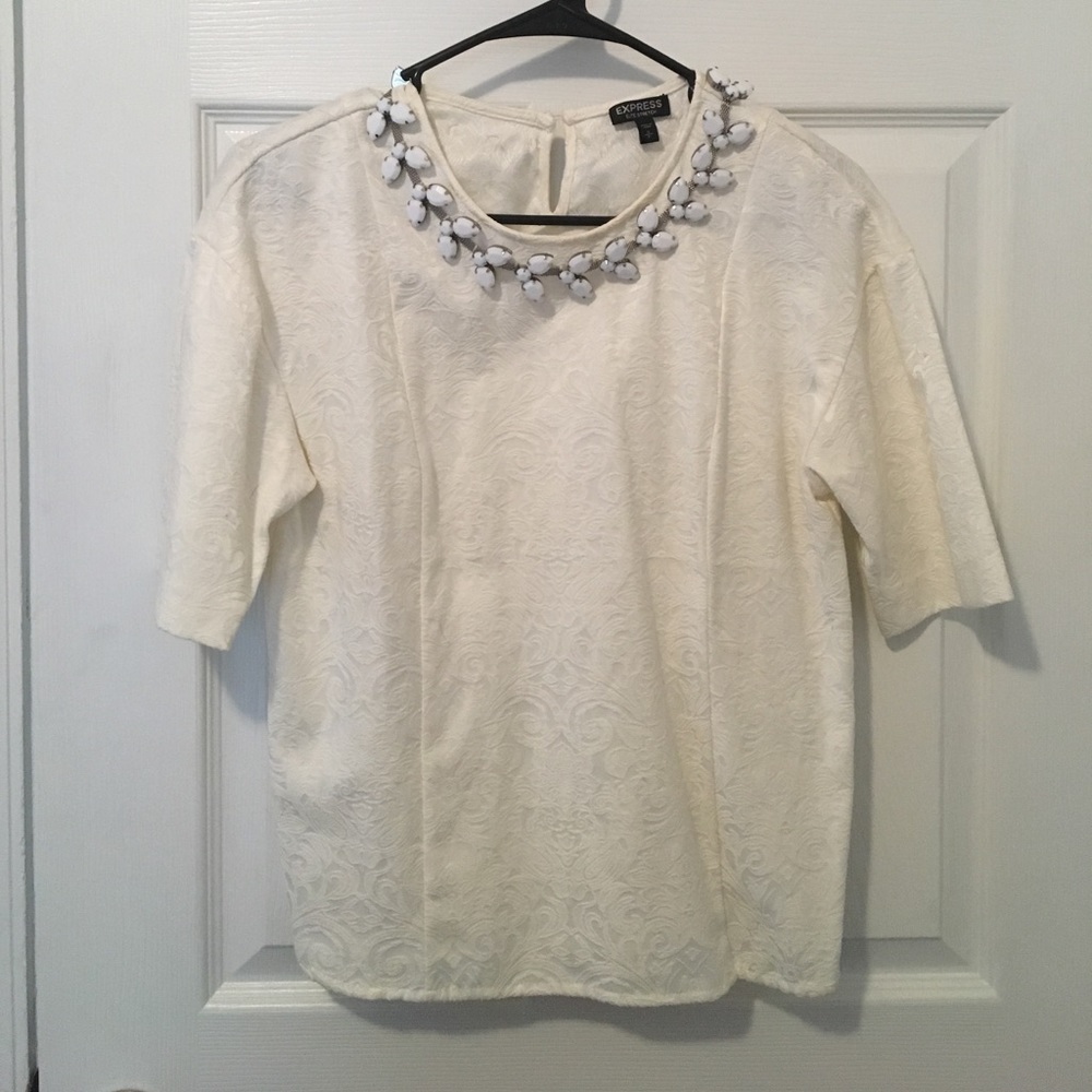 Express Cream Top with Beaded Detail