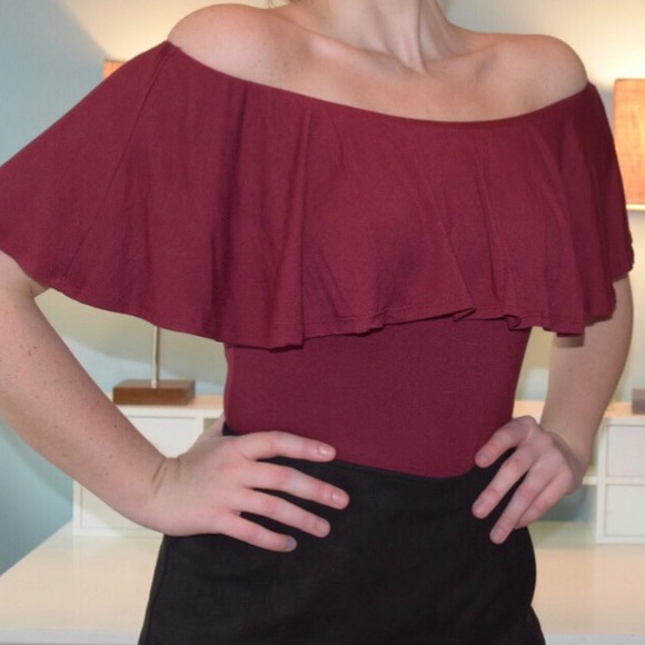**ONE LEFT** Burgundy off should ruffle bodysuit - Picture 3 of 5