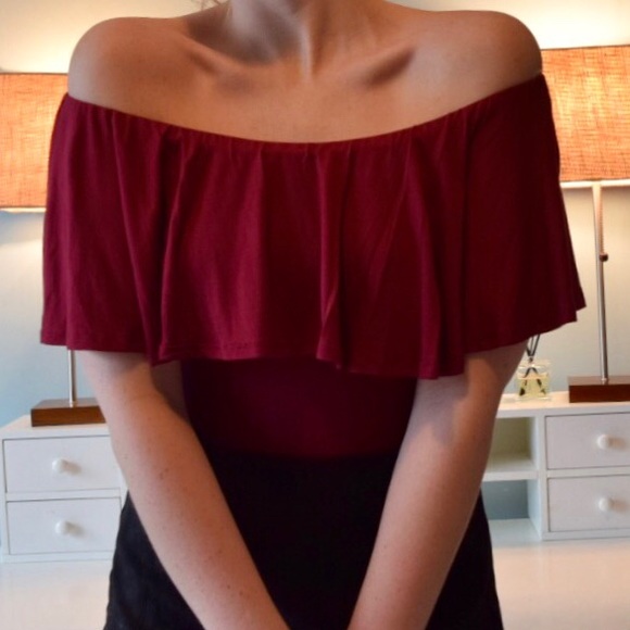 **ONE LEFT** Burgundy off should ruffle bodysuit - Picture 4 of 5
