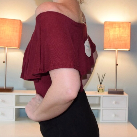 **ONE LEFT** Burgundy off should ruffle bodysuit - Picture 5 of 5