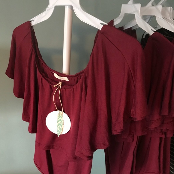 **ONE LEFT** Burgundy off should ruffle bodysuit - Picture 2 of 5