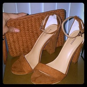 Express Cognac Sandals & Clutch NWOT