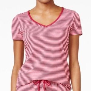 Nautica V neck Pajama T Shirt Beet Red Striped New