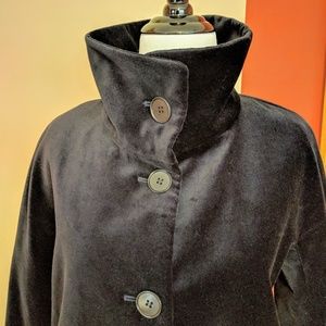 Talbots high-collar navy blue velvet coat