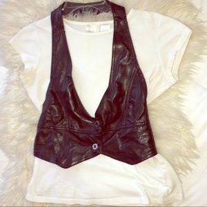 Black Pleather Vest over white Tshirt sizeM