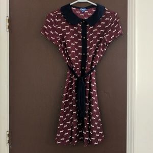 Maroon and navy dachshund tie dress