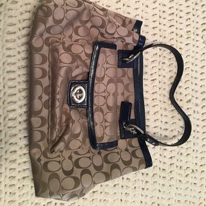 Tan Coach Purse with Navy detail