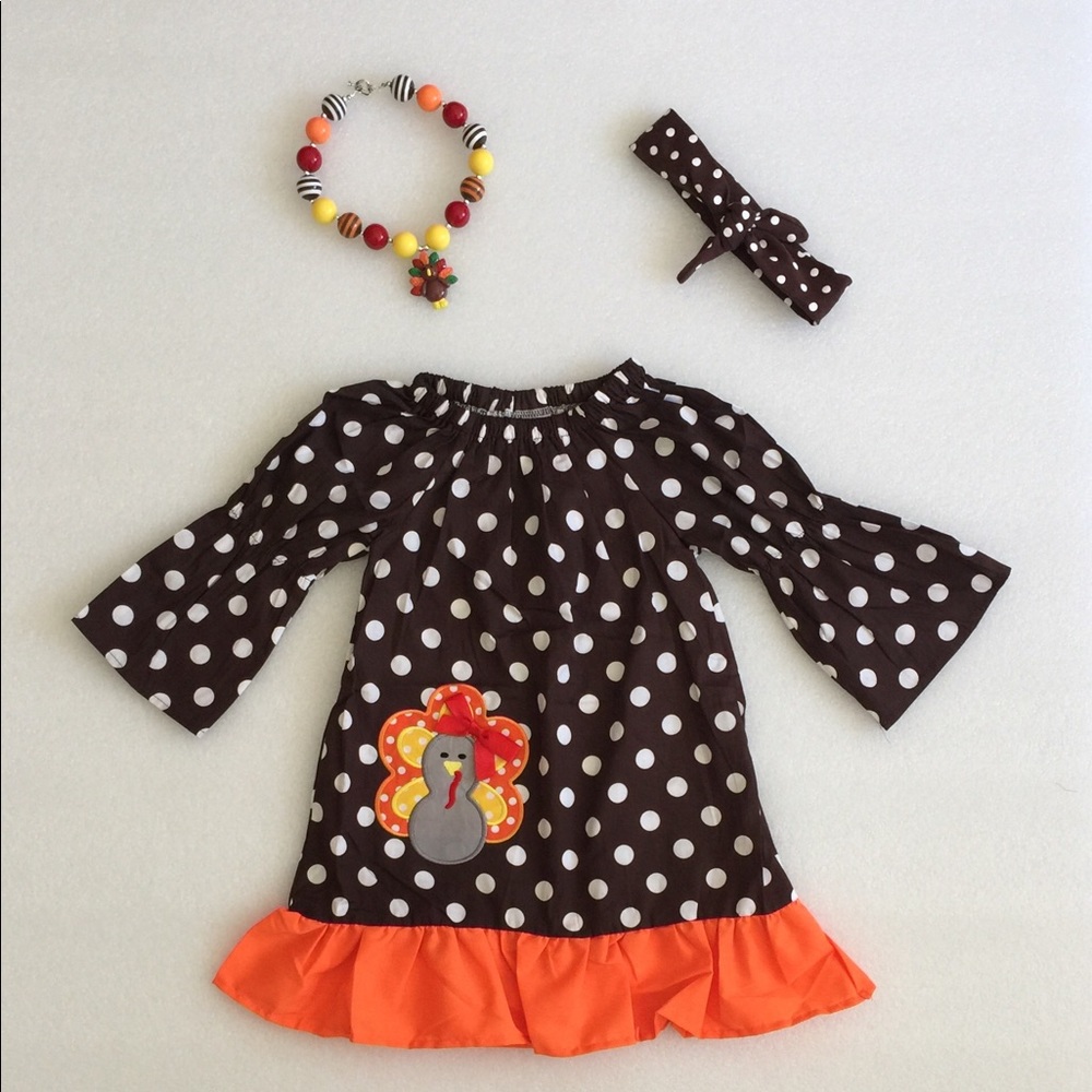 Thanksgiving Polka Dots Little Girls Dress Set