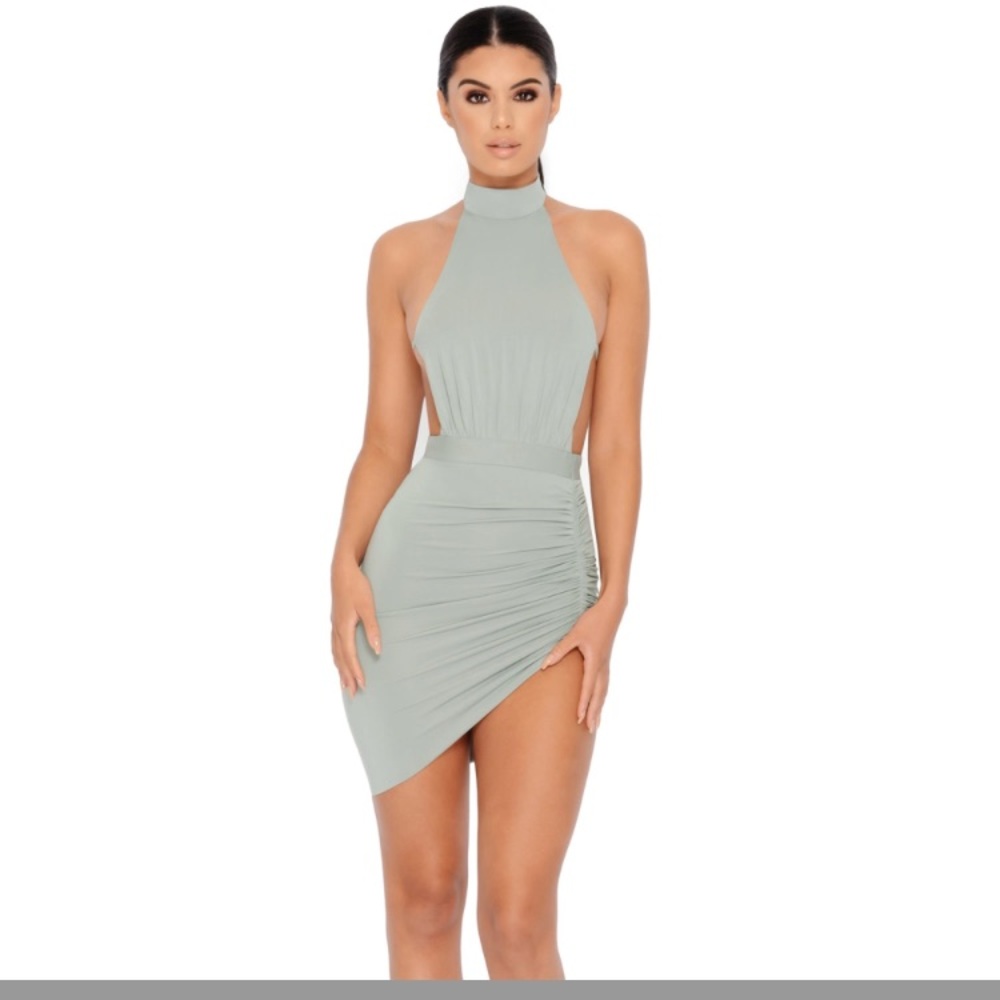 Sage green backless mini dress