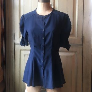 Nanette Lapore navy silk blouse.