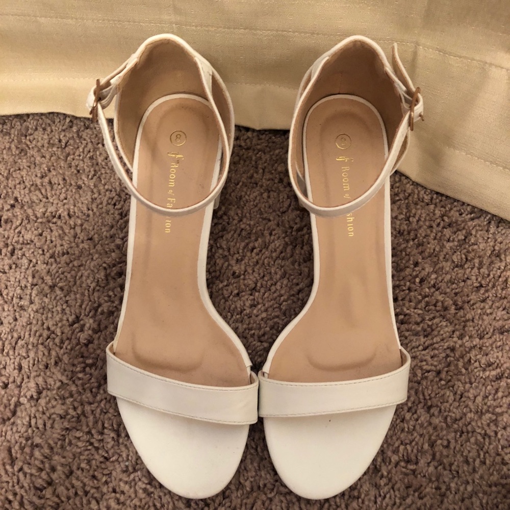 Low White Strappy Heels