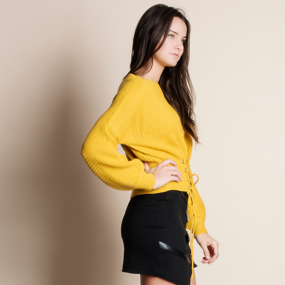 Corset Waist Lace Up Sweater - Picture 2 of 3