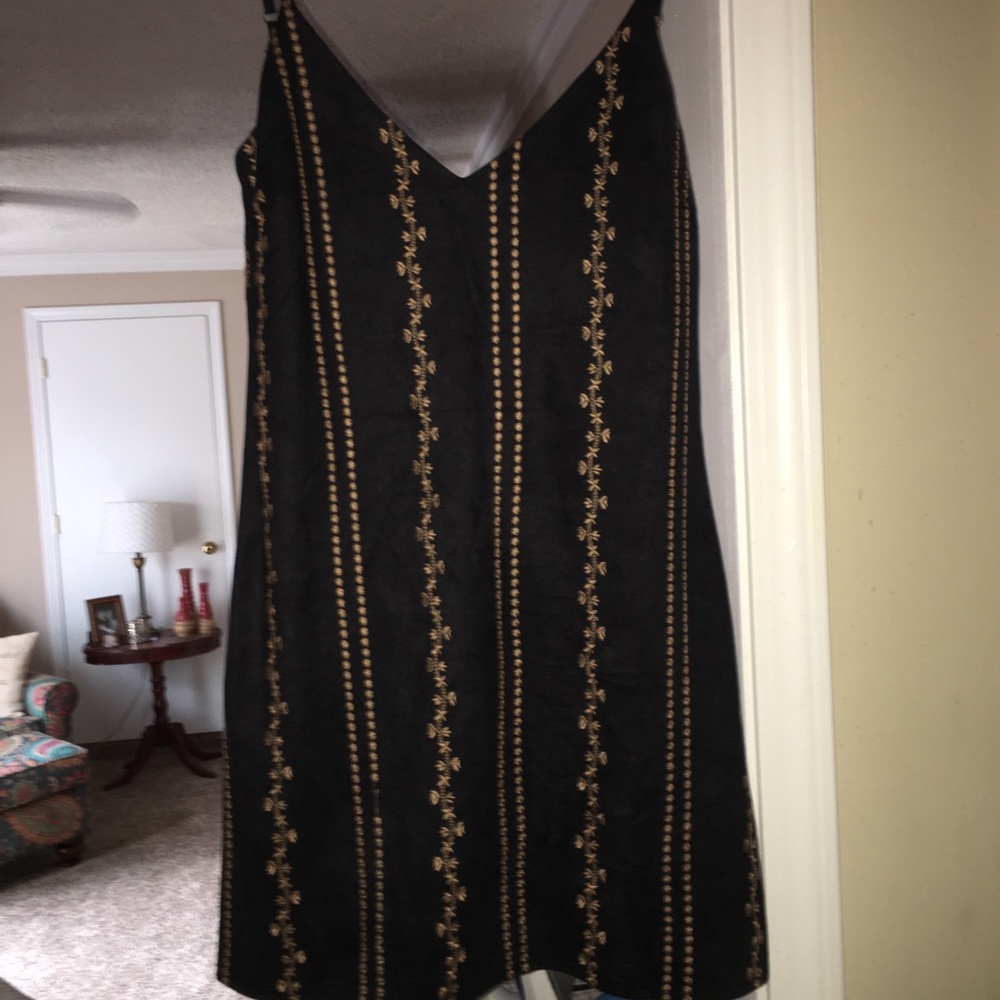 Black suede dress with tan detail