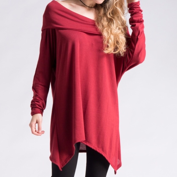 Cranberry off shoulder Turtleneck Sweater - Picture 2 of 4