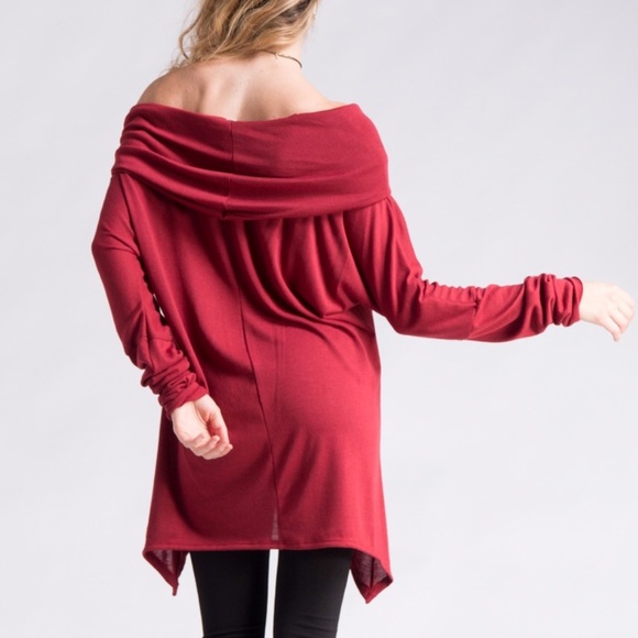 Cranberry off shoulder Turtleneck Sweater - Picture 3 of 4