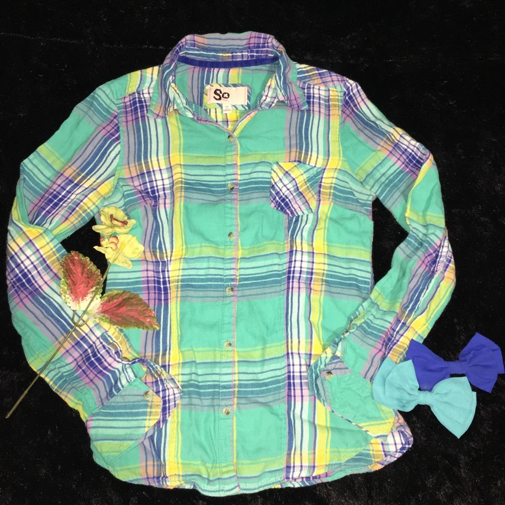 Teal and yellow plain flannel