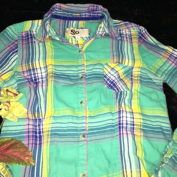 Teal and yellow plain flannel - Picture 2 of 4