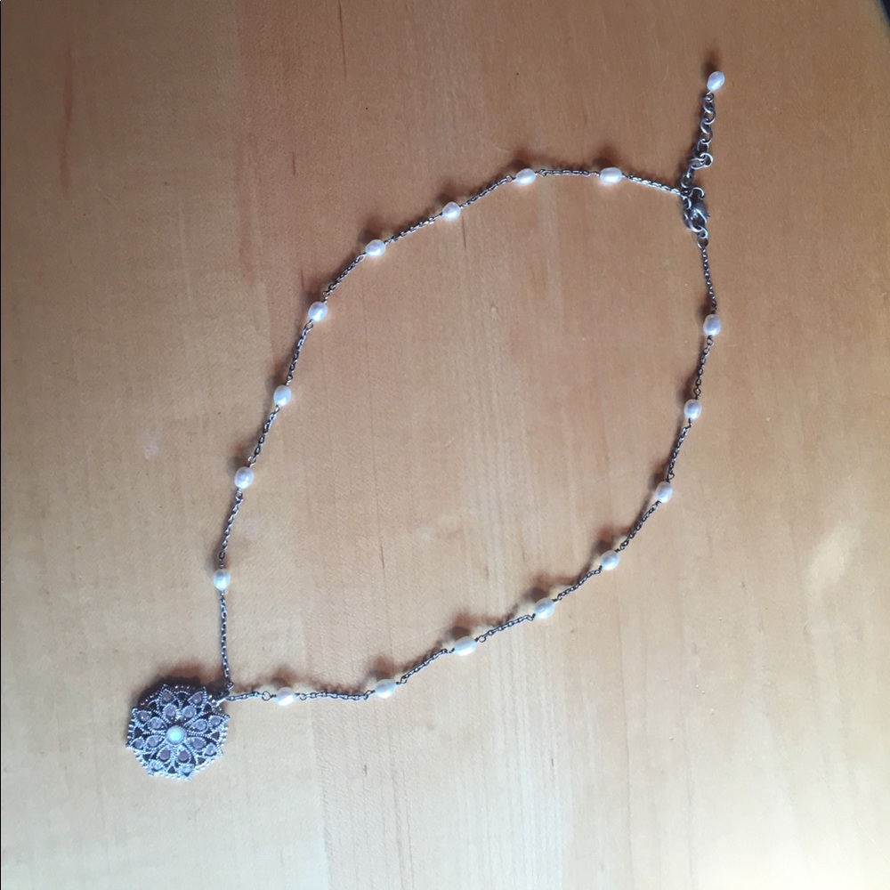 Pearl and crystal snowflake necklace