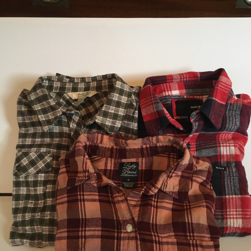 3 women’s plaid flannel shirts