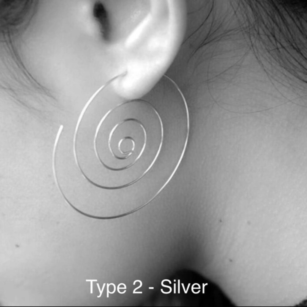 Boho Geometric Big Swirl Round Hoop Punk Earrings - Picture 4 of 8