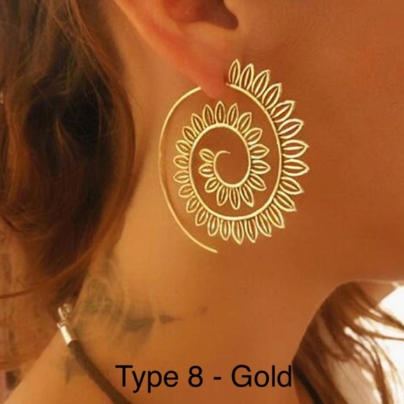 Boho Geometric Big Swirl Round Hoop Punk Earrings - Picture 2 of 8