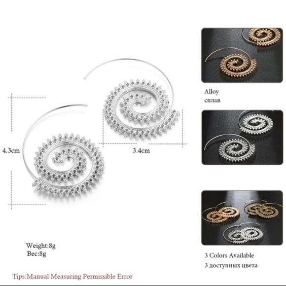 Boho Geometric Big Swirl Round Hoop Punk Earrings - Picture 6 of 8